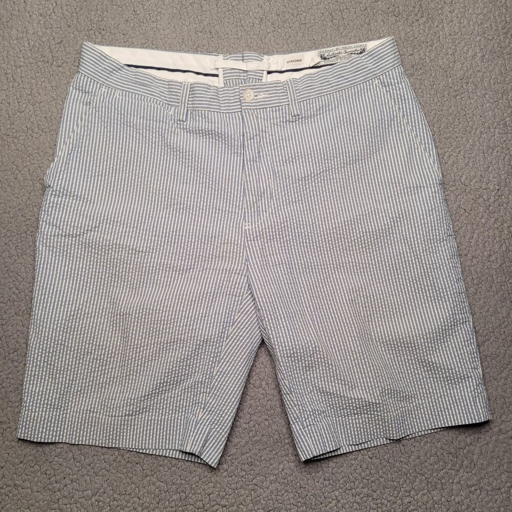 Polo Ralph Lauren‎ Shorts Mens 33 Blue Seersucker Chino Striped Summer Preppy